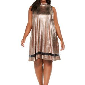 Robbie Bee Gold Foil Swing Dress / Black Trim 1X